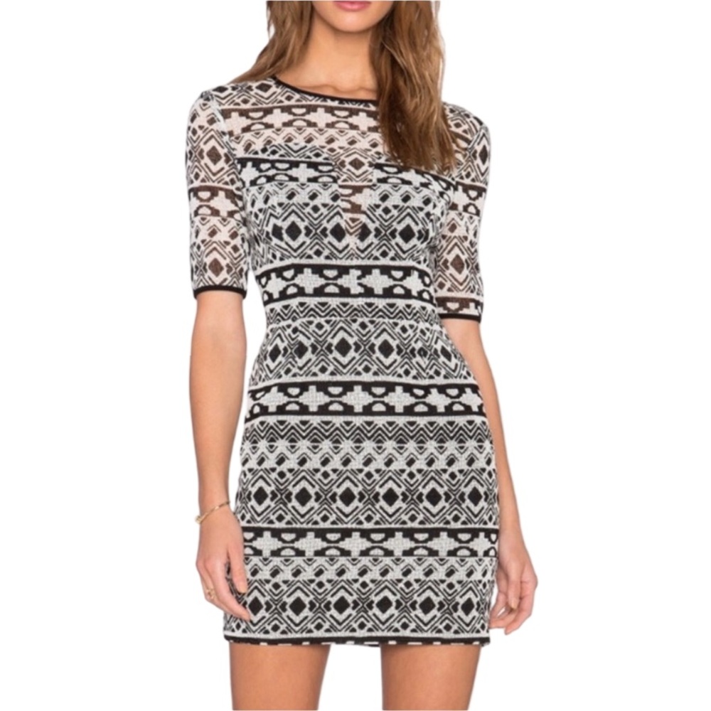 Halo Black Size 4 Black & White Geometric Lace Bodycon Dress